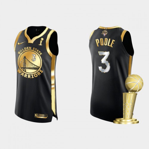 Golden State Golden State Warriors #3 ordan Poole Mens Golden Black 2021-22 Finals Champions Authentic Jersey Mens