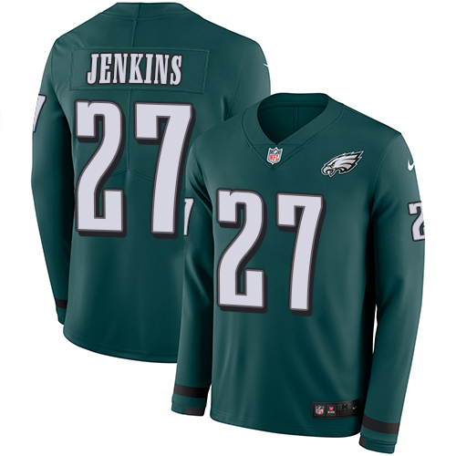 Philadelphia Eagles #27 Malcolm Jenkins Midnight Green Team Color Men's Stitched Limited Therma Long Sleeve Jersey Men's