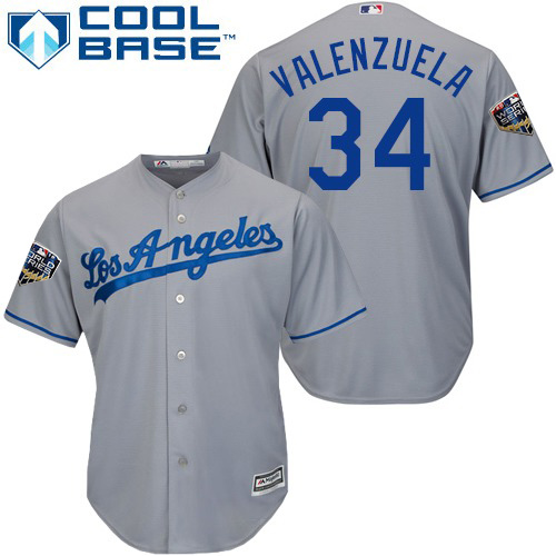 Los Angeles Dodgers #34 Fernando Valenzuela Grey Cool Base 2018 World Series Stitched Youth Jersey Youth