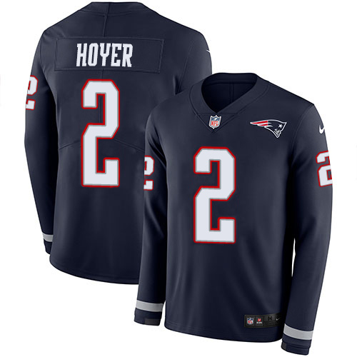 New England Patriots #2 Brian Hoyer Navy Blue Team Color Men's Stitched Limited Therma Long Sleeve Jersey Men's