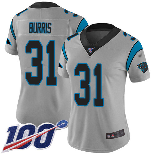 Carolina Panthers #31 Juston Burris Silver Women's Stitched Limited Inverted Legend 100th Season Jersey Womens