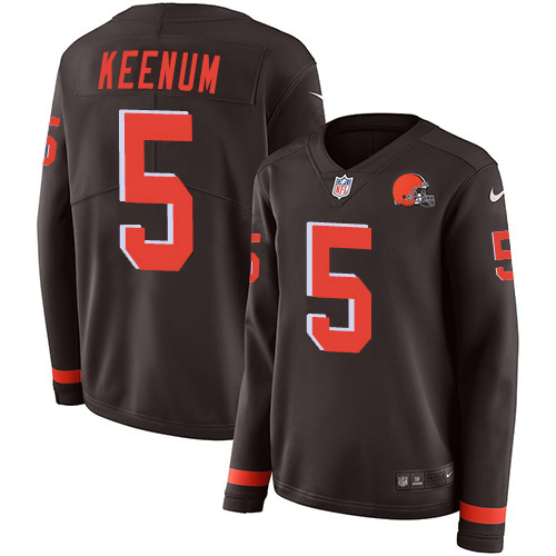 Cleveland Browns #5 Case Keenum Brown Team Color Women's Stitched Limited Therma Long Sleeve Jersey Womens