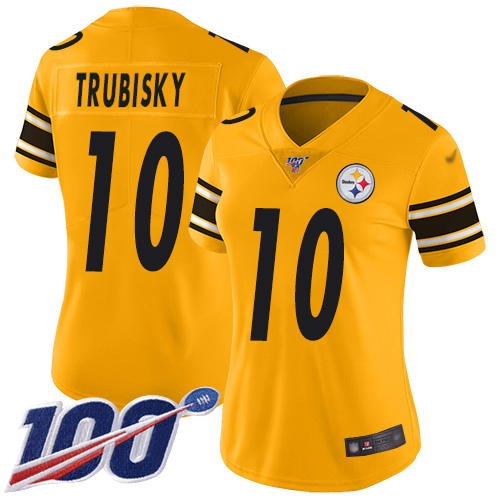 Steelers #10 Mitchell Trubisky Gold Women's Stitched Limited Inverted Legend 100th Season Jersey