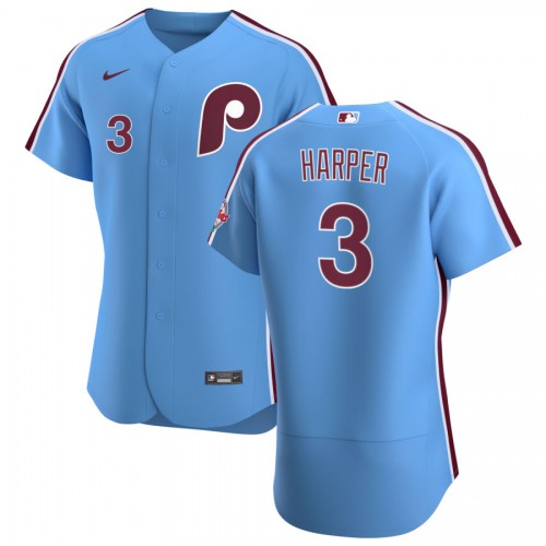 Philadelphia Philadelphia Phillies #3 Bryce Harper Men's Light Blue Alternate 2020 Authentic Player Jersey Men's