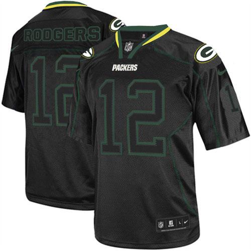 Packers #12 Aaron Rodgers Lights Out Black Men's Stitched Elite Jersey