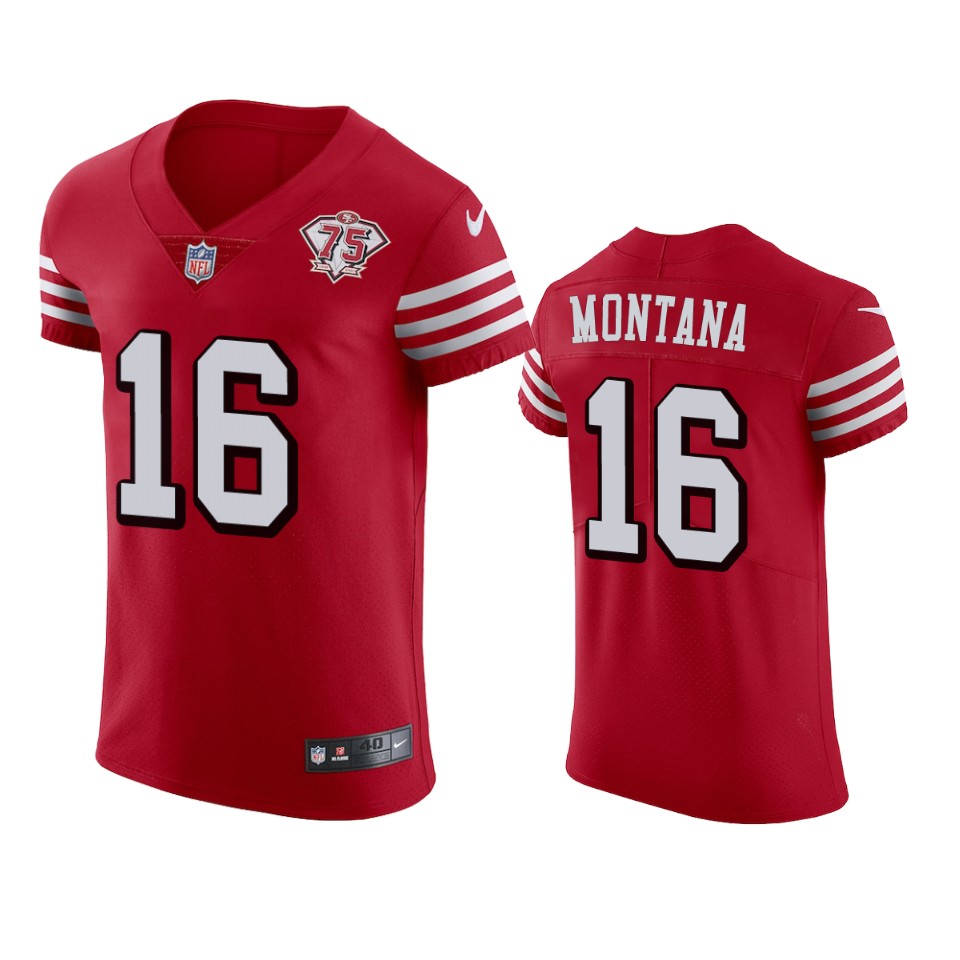 49ers #16 Joe Montana Red Rush Men's 75th Anniversary Stitched Vapor Untouchable Elite Jersey