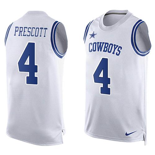 Cowboys #4 Dak Prescott White Men's Stitched Limited Tank Top Jersey