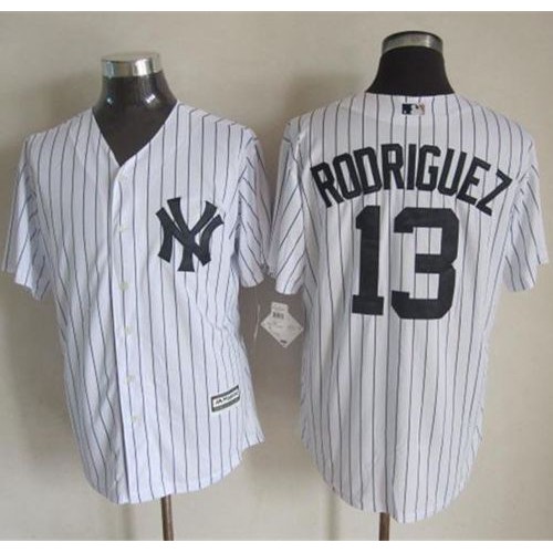 New York Yankees #13 Alex Rodriguez White Strip New Cool Base Stitched Jersey Men's