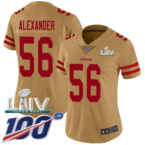 San Francisco 49ers #56 Kwon Alexander Gold Super Bowl LIV 2020 Women's Stitched Limited Inverted Legend 100th Season Jersey Womens