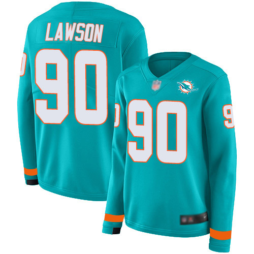 Miami Dolphins #90 Shaq Lawson Aqua Green Team Color Women's Stitched Limited Therma Long Sleeve Jersey Womens