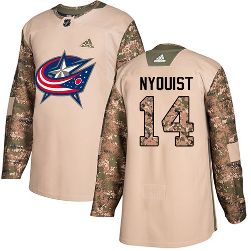 Adidas Columbus Blue Jackets #14 Gustav Nyquist Camo Authentic 2017 Veterans Day Stitched Youth Jersey Youth