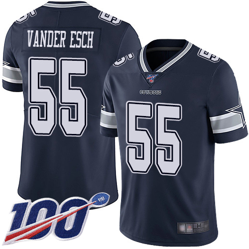 Cowboys #55 Leighton Vander Esch Navy Blue Team Color Youth Stitched 100th Season Vapor Limited Jersey