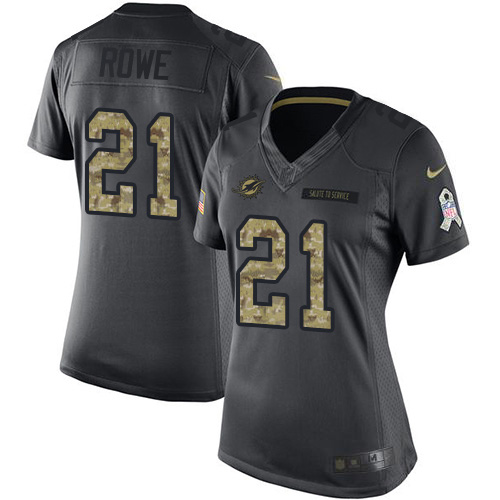 Miami Dolphins #21 Eric Rowe Black Women's Stitched Limited 2016 Salute to Service Jersey Womens