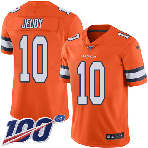 Broncos #10 Jerry Jeudy Orange Youth Stitched Limited Rush 100th Season Jersey
