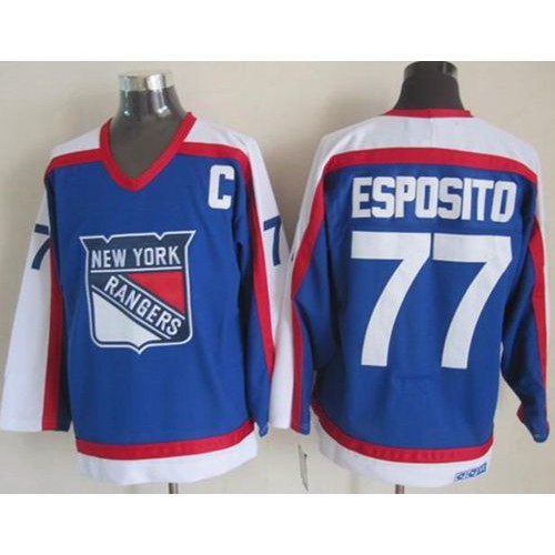 New York Rangers #77 Phil Esposito Blue/White CCM Throwback Stitched Jersey Men's