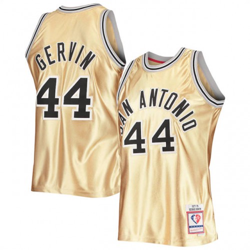 San Antonio San Antonio Spurs #44 George Gervin Gold Mens Mitchell & Ness 75th Anniversary 1977-78 Hardwood Classics Swingman Jersey Mens