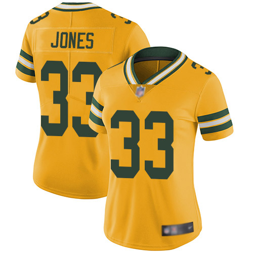 Packers #33 Aaron Jones Yellow Women's Stitched Limited Rush Jersey