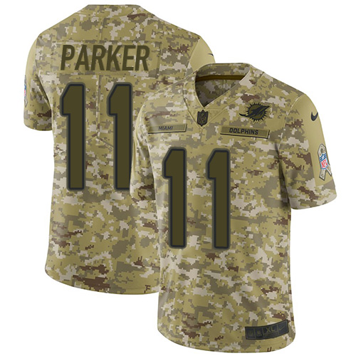 Miami Dolphins #11 DeVante Parker Camo Youth Stitched Limited 2018 Salute to Service Jersey Youth