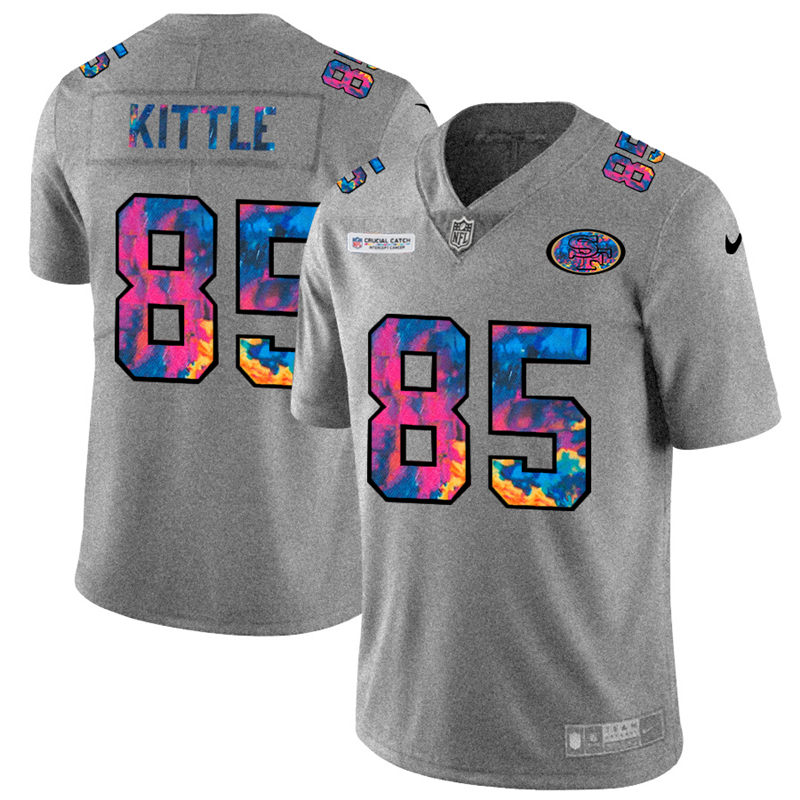 San Francisco 49ers #85 George Kittle Men's Multi-Color 2020 Crucial Catch Jersey Greyheather