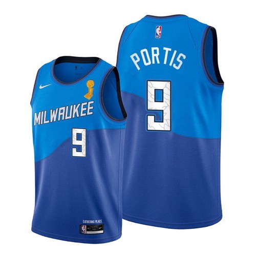 Milwaukee Bucks #9 Bobby Portis Youth 2021 Finals Champions City Edition Jersey Blue Youth