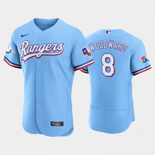 Texas Texas Rangers #8 Chris Woodward Authentic 50th Anniversary Men's Alternate Jersey - Light Blue Men's