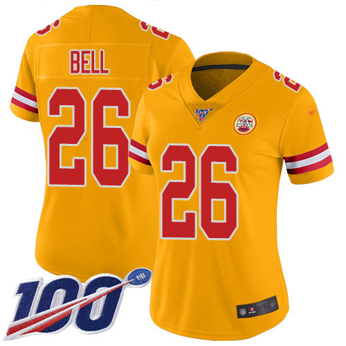 Kansas City Chiefs #26 Le'Veon Bell Gold Women's Stitched Limited Inverted Legend 100th Season Jersey Womens