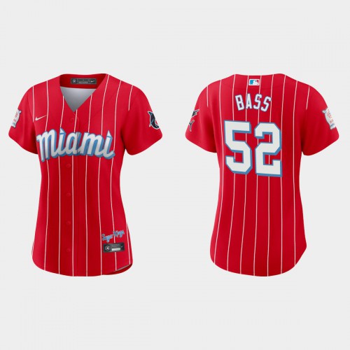 Miami Miami Marlins #52 Anthony Bass Women's 2021 City Connect Authentic Jersey Red Womens