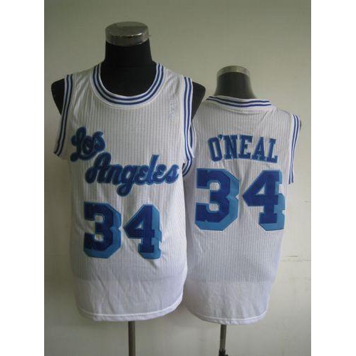 Los Angeles Lakers #34 Shaquille ONeal White Throwback Stitched Jersey Mens