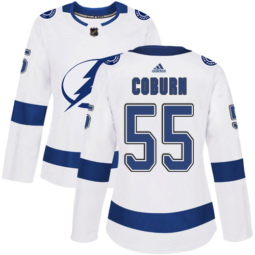 Adidas Tampa Bay Lightning #55 Braydon Coburn White Road Authentic Women's Stitched Jersey Womens