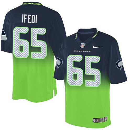 Seattle Seahawks #65 Germain Ifedi Steel Blue/Green Men's Stitched Elite Fadeaway Fashion Jersey Men's