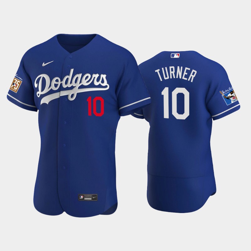 Los Angeles Dodgers #10 Justin Turner Men's Jackie Robinson 75th Anniversary Authentic Jersey - Royal