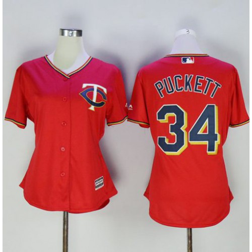 Minnesota Twins #34 Kirby Puckett Red Women's Alternate Stitched Jersey Womens