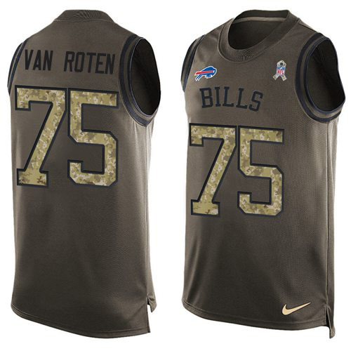 Bills #75 Greg Van Roten Green Men's Stitched Limited Salute To Service Tank Top Jersey
