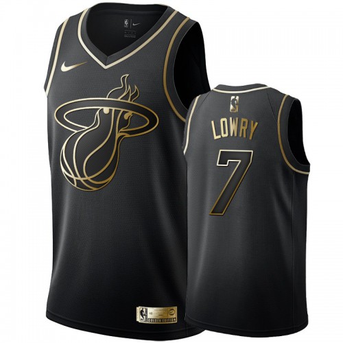 Miami Heat #7 Kyle Lowry Youth Black Golden Edition Swingman Jersey Youth