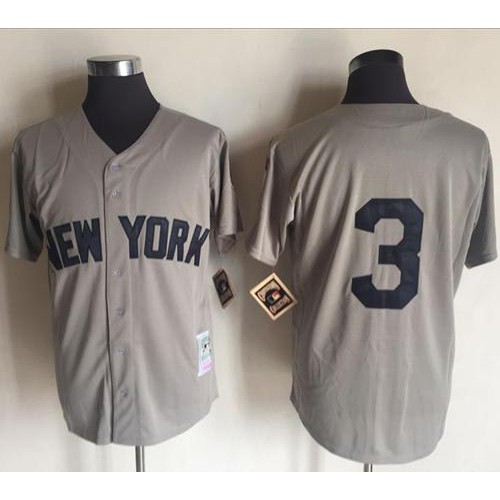 Mitchell And Ness New York Yankees #3 Babe Ruth Grey Throwback Stitched Jersey Men's