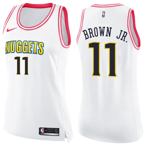 Nuggets #11 Bruce Brown Jr. White/Pink Women's Swingman Fashion Jersey
