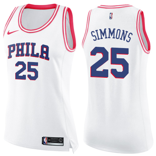 Philadelphia 76ers #25 Ben Simmons White/Pink Womens Swingman Fashion Jersey Womens