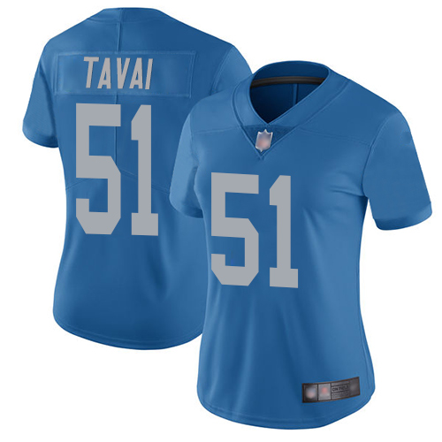Detroit Lions #51 Jahlani Tavai Blue Throwback Women's Stitched Vapor Untouchable Limited Jersey Womens