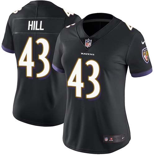 Baltimore Ravens #43 Justice Hill Black Alternate Women's Stitched Vapor Untouchable Limited Jersey Womens