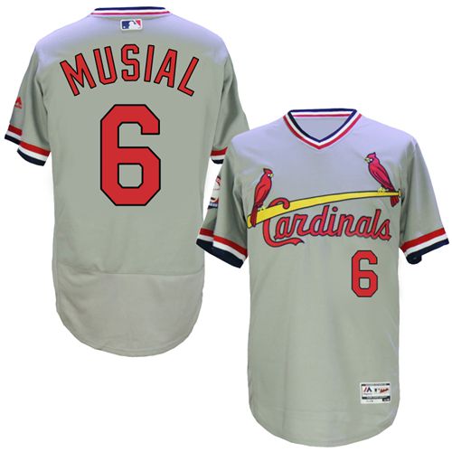 St.Louis Cardinals #6 Stan Musial Grey Flexbase Authentic Collection Cooperstown Stitched Jersey Men's
