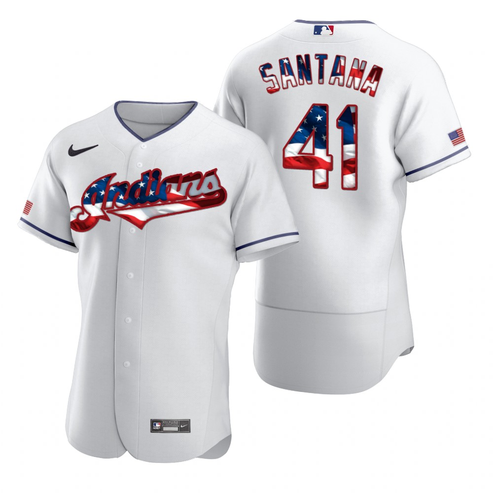 Cleveland Guardians #41 Carlos Santana Men's White Fluttering USA Flag Limited Edition Authentic Jersey