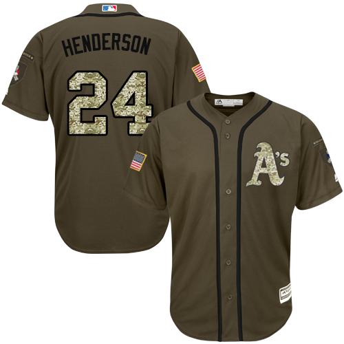 Oakland Athletics #24 Rickey Henderson Green Salute to Service Stitched Jersey Men's