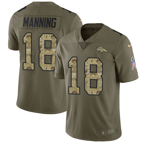 Broncos #18 Peyton Manning Olive/Camo Men's Stitched Limited 2017 Salute To Service Jersey