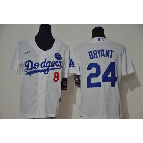 Los Angeles Los Angeles Dodgers #8 #24 Kobe Bryant Youth White Cool Base 2020 KB Patch Jersey Youth