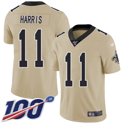 New Orleans Saints #11 Deonte Harris Gold Youth Stitched Limited Inverted Legend 100th Season Jersey Youth