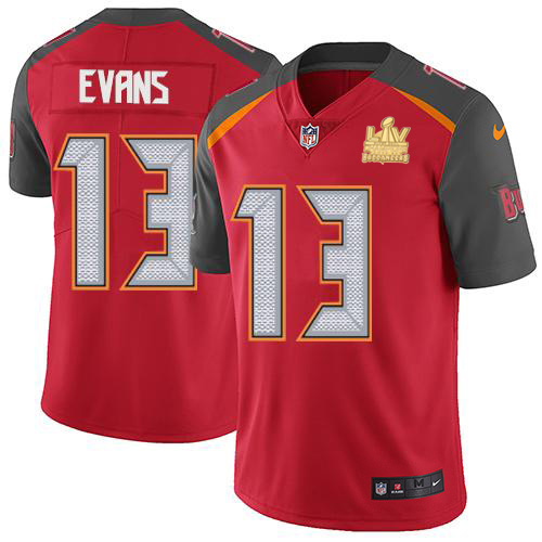 Buccaneers #13 Mike Evans Red Team Color Men's Super Bowl LV Champions Patch Vapor Untouchable Limited Jersey