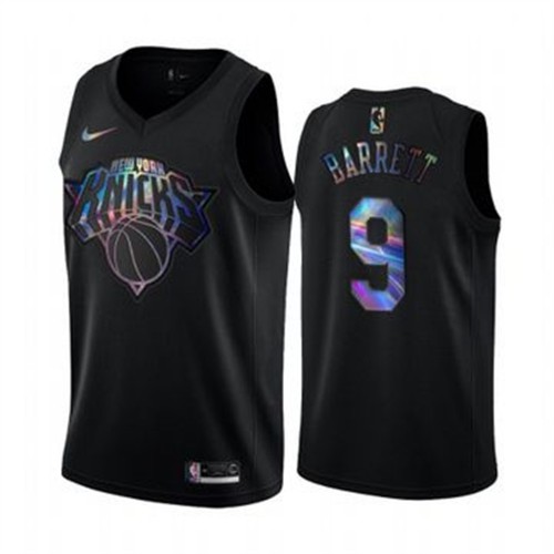 New York Knicks #9 RJ Barrett Mens Iridescent Holographic Collection Jersey - Black Mens