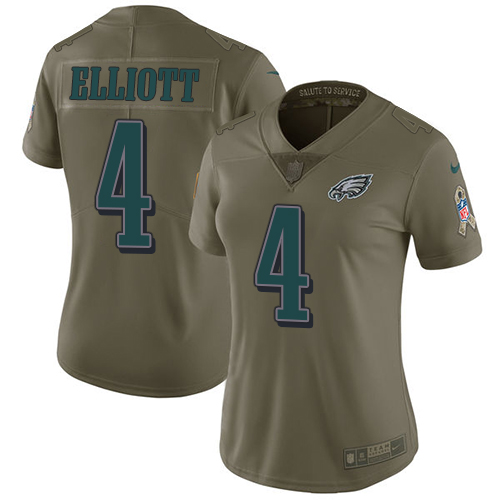 Philadelphia Eagles #4 Jake Elliott Olive Women's Stitched Limited 2017 Salute to Service Jersey Womens
