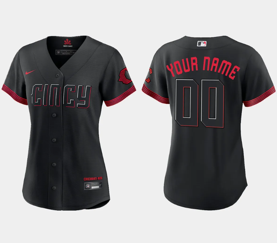 Women Cincinnati Reds Custom Black 2023 City Connect Replica Jersey