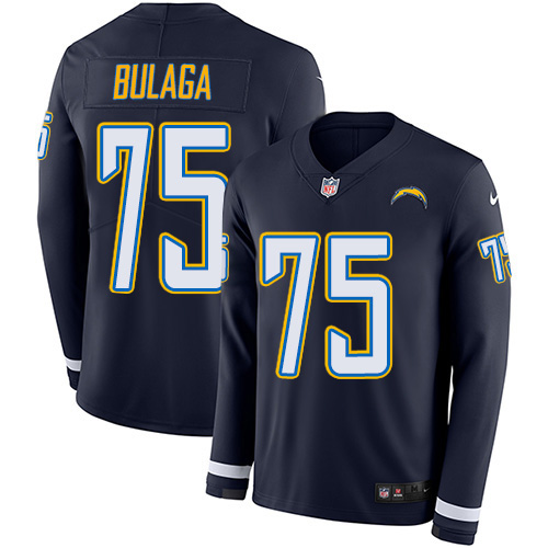 Los Angeles Chargers #75 Bryan Bulaga Navy Blue Team Color Youth Stitched Limited Therma Long Sleeve Jersey Youth